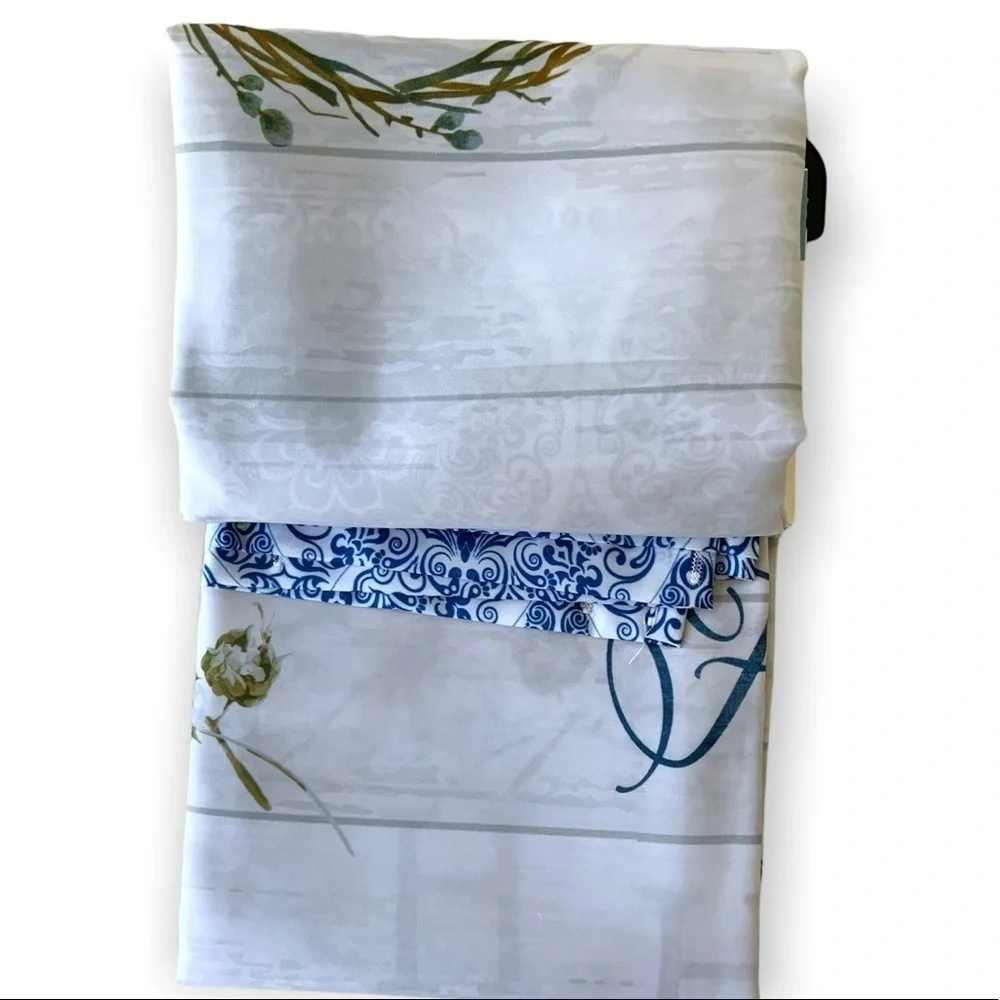 Modern Farmhouse Fabric Shower Curtain White Blue Multicolor 72 in X 72 in